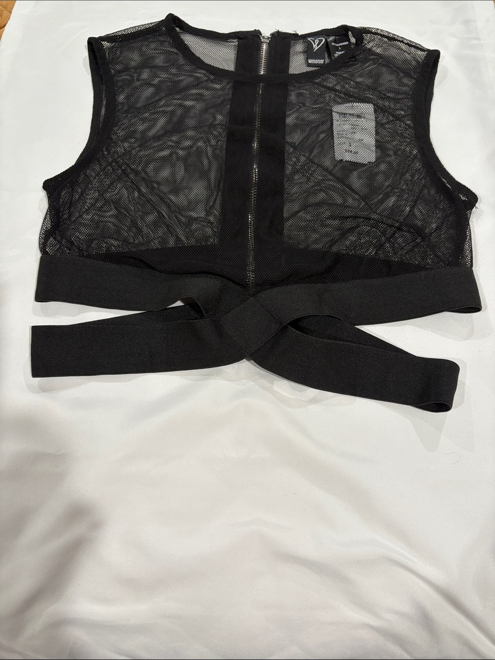 Windsor Black Sheer Mesh Crop Top with Wrap Waistband